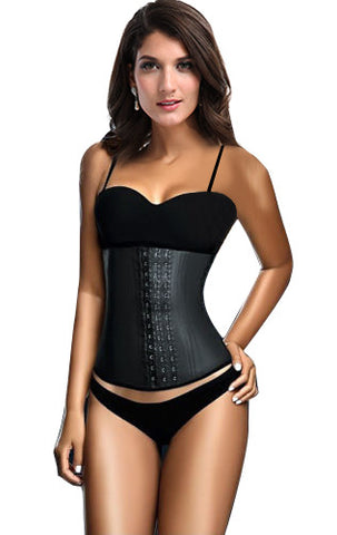 9 Steel Boned Black Waist Trainer with Latex Hook Closures - waistshaper