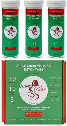 Worlds First Apple Cider Vinegar Detox and Weight Loss Effervescent Tablets by SlimmyTabs - Natural Ingredients, Organic, Vegan, Gluten-Free, Unfiltered with The Mother Tablets | Apple Juice Flavor