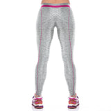 Silver Color Verticle Pink Line Comfortable Printing Leggings Yoga Pants - waistshaper