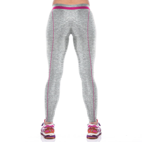 Silver Color Verticle Pink Line Comfortable Printing Leggings Yoga Pants - waistshaper
