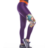 Newly Ladies Purple Printed Gym Leggings - waistshaper