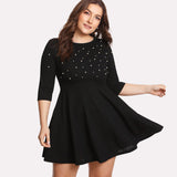 Women Pearl Beading Fit & Flare Casual Dress